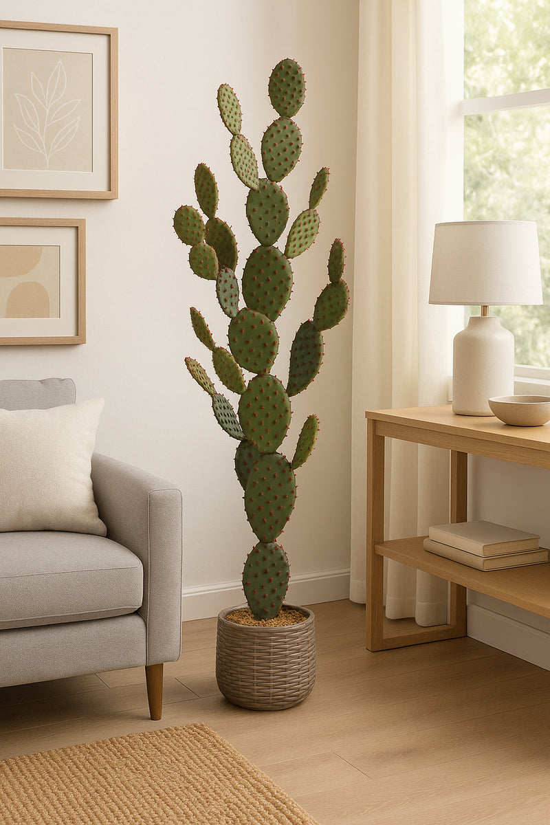 fake prickly pear cactus 42” Artificial Prickly Pear Cactus in a Woven like Basket – Realistic