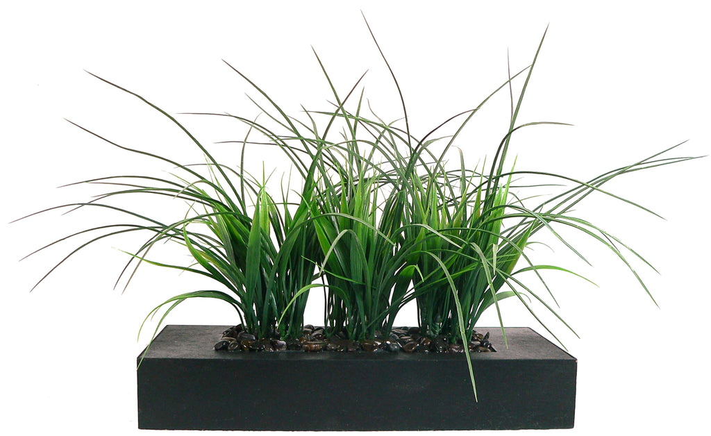 Faux Grass in Rectagular Wood-Like Planter | 14" | Vintage Home