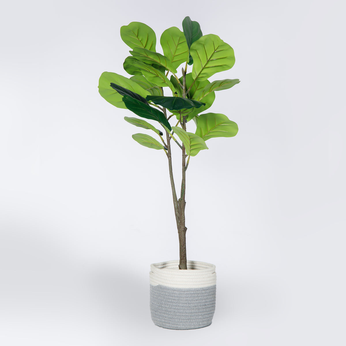 Faux FiddleLeaf Fig Tree in rope basket 39" Fake Fig Tree by Vintag