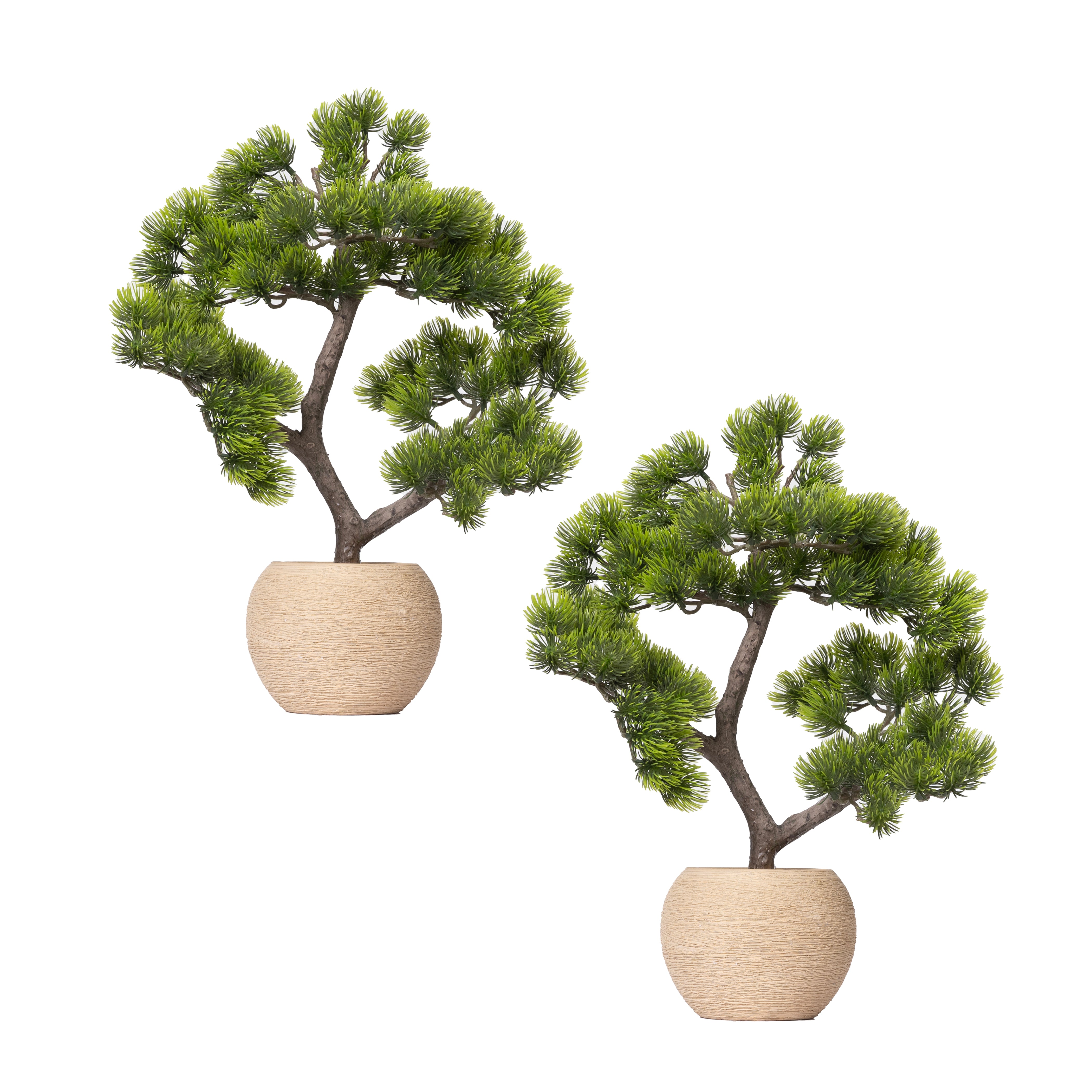 bonsai tree faux 2-pack 14” Faux Bonsai Trees with real touch leaves, in a modern beige – Vintage Home