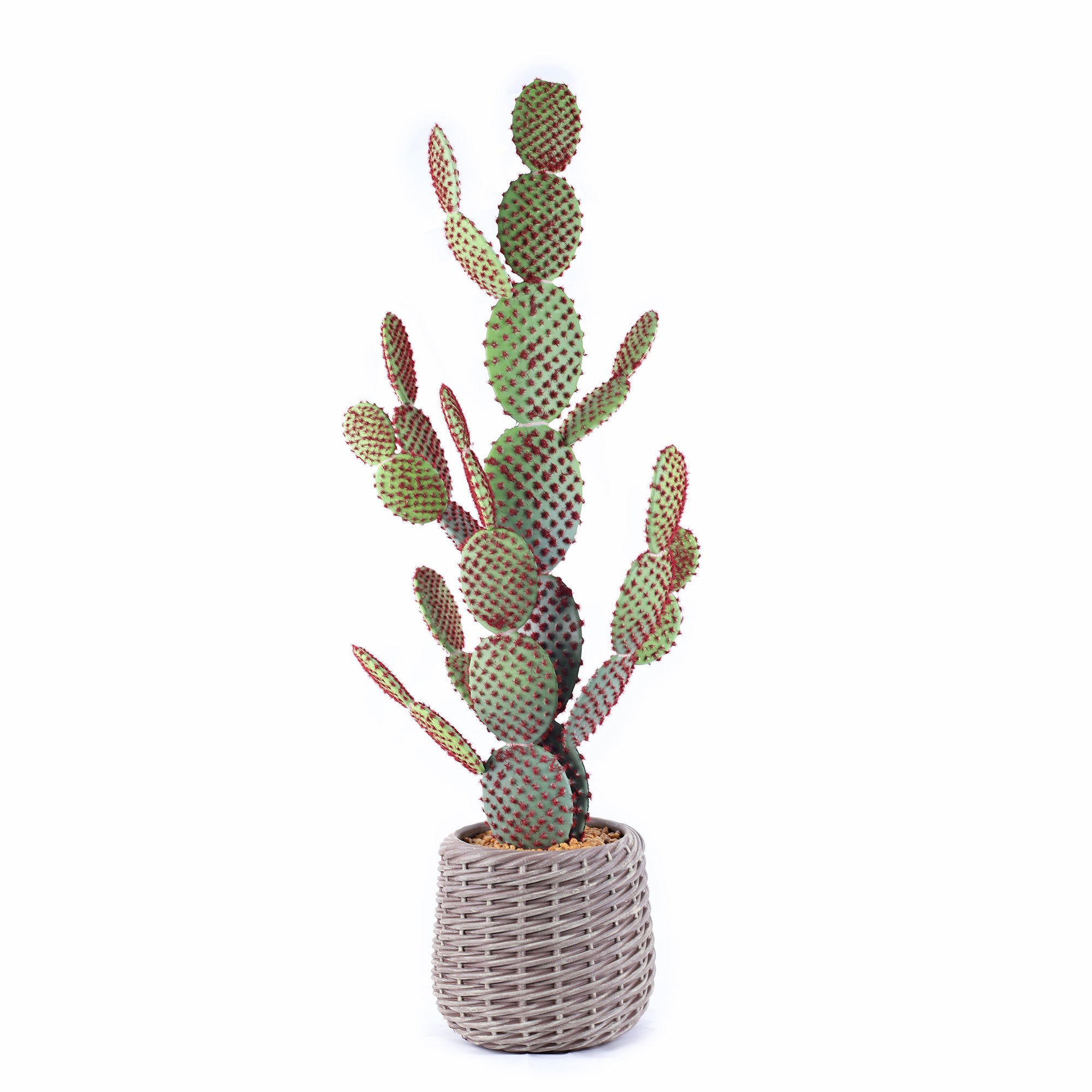 potted small prickly pear cactus 42” Artificial Prickly Pear Cactus in a Woven like Basket – Realistic Faux Indoor Plant for Home, Office, or Patio Décor