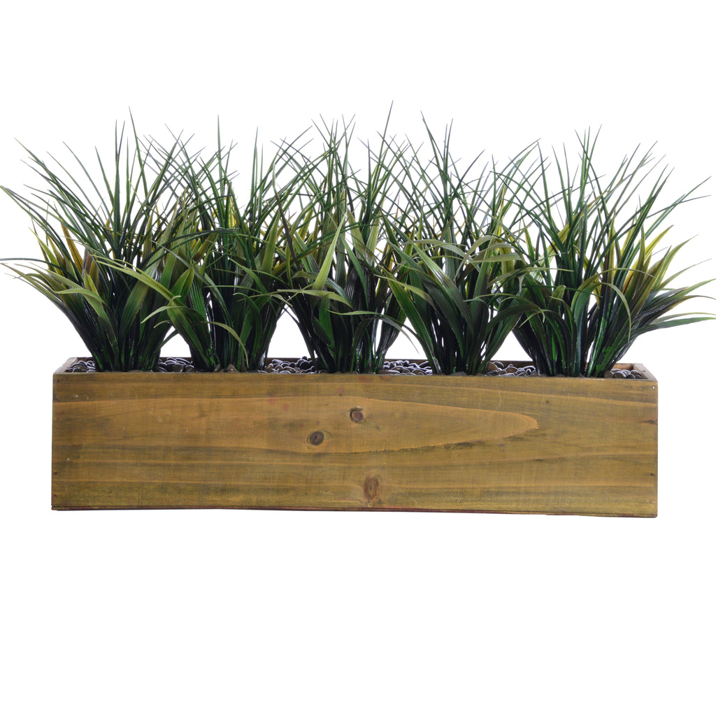 Artificial Grass In Wooden Pot | 12" | Vintage Home