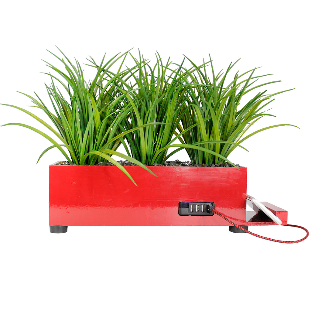 4-Port USB Red Power Charging Station with Grass | Vintage Home