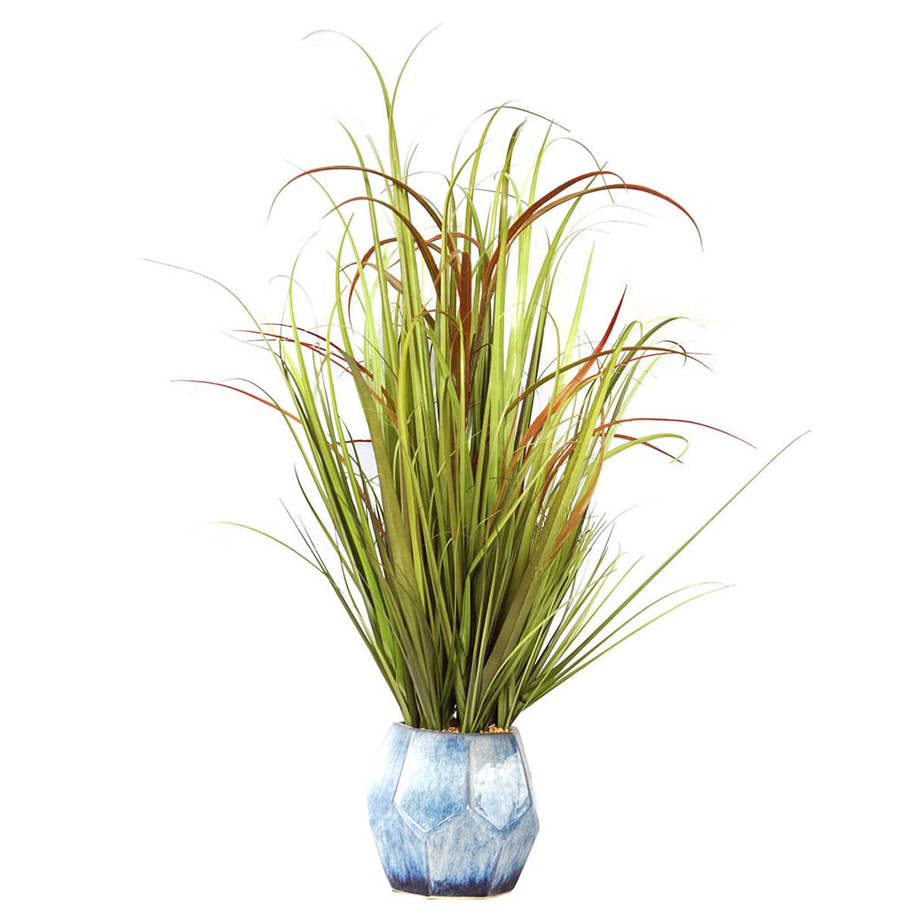 Artificial Onion Grass in Blue Ceramic Pot | 36" | Vintage Home