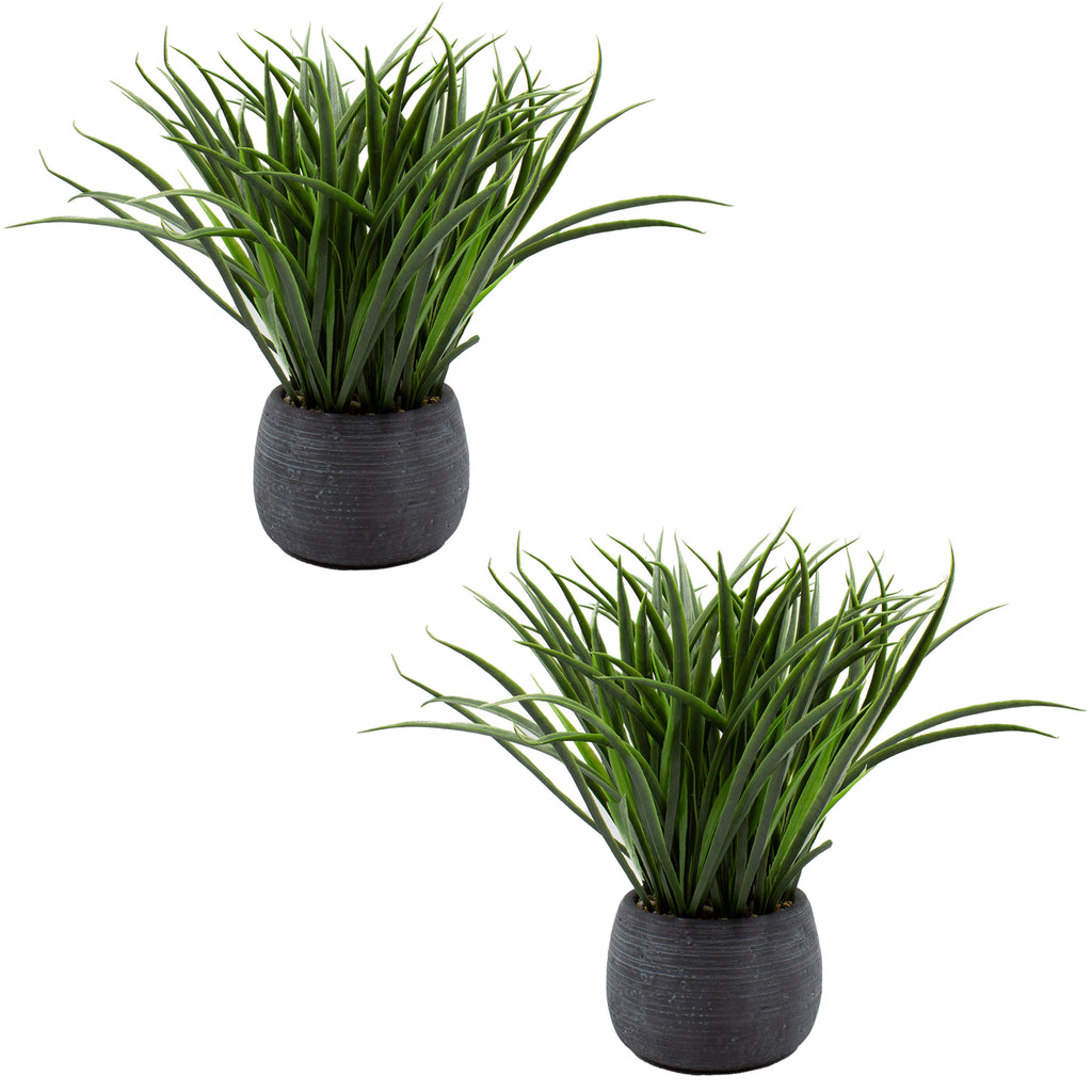 Artificial Grass in Black Cement Pot | 2 Packs | 16" | Vintage Home